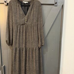 LOFT Black and Gold Long Sleeve Dress